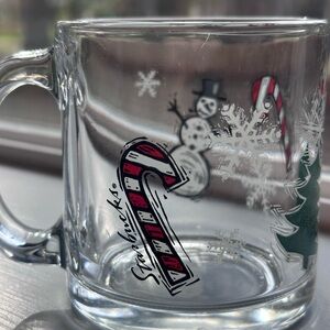 Vintage 1990s Starbucks Glass Coffee Mug Christmas Tree Candy Cane Snowman